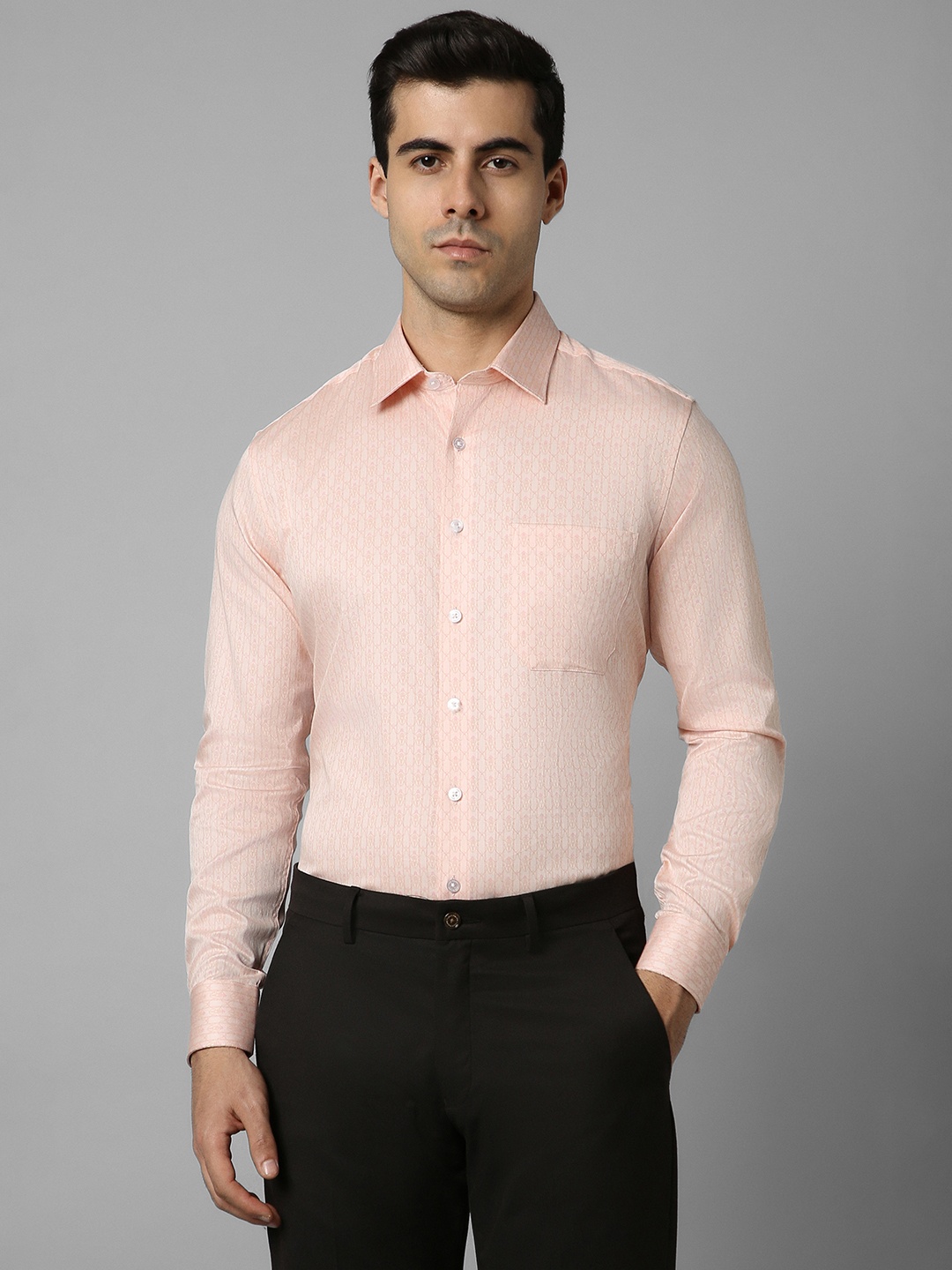 

Louis Philippe Ethnic Motifs Printed Slim Fit Pure Cotton Formal Shirt, Peach