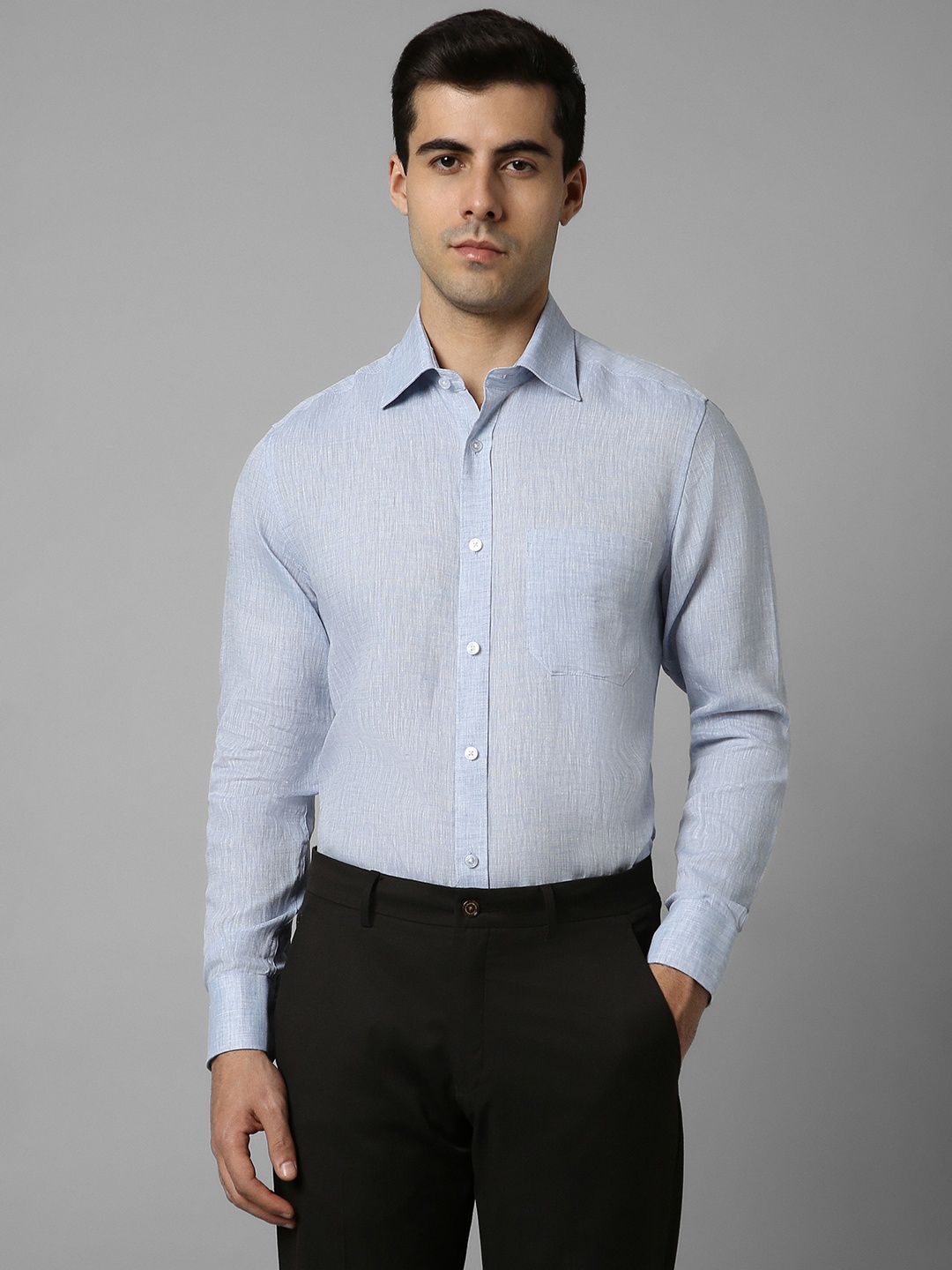 

Louis Philippe Classic Fit Textured Pure Linen Formal Shirt, Blue