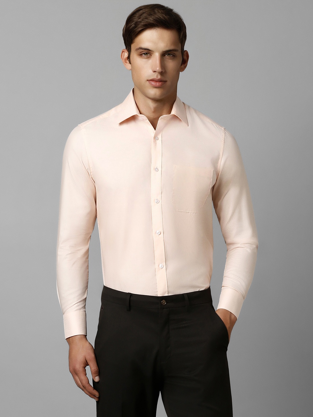 

Louis Philippe Classic Fit Textured Pure Cotton Formal Shirt, Peach