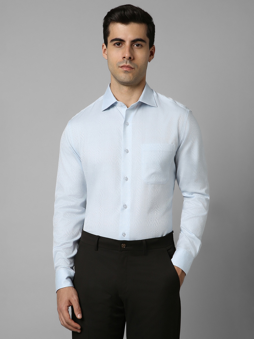 

Louis Philippe Classic Fit Textured Pure Cotton Formal Shirt, Blue