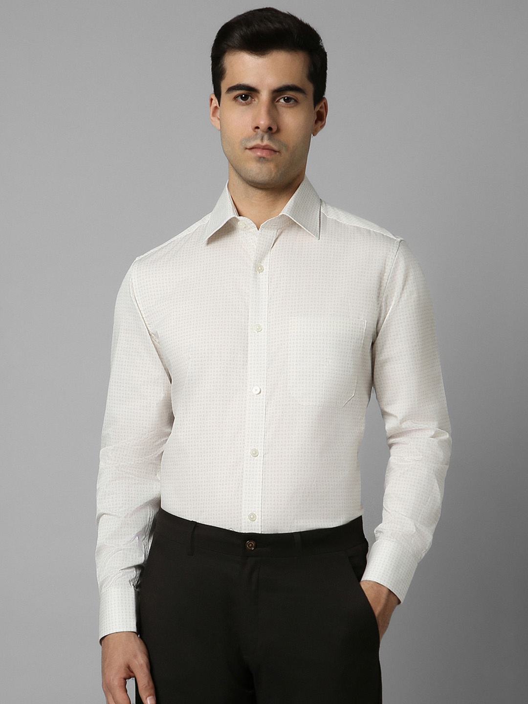 

Louis Philippe Regular Fit Self Design Spread Collar Cotton Opaque Formal Shirt, White