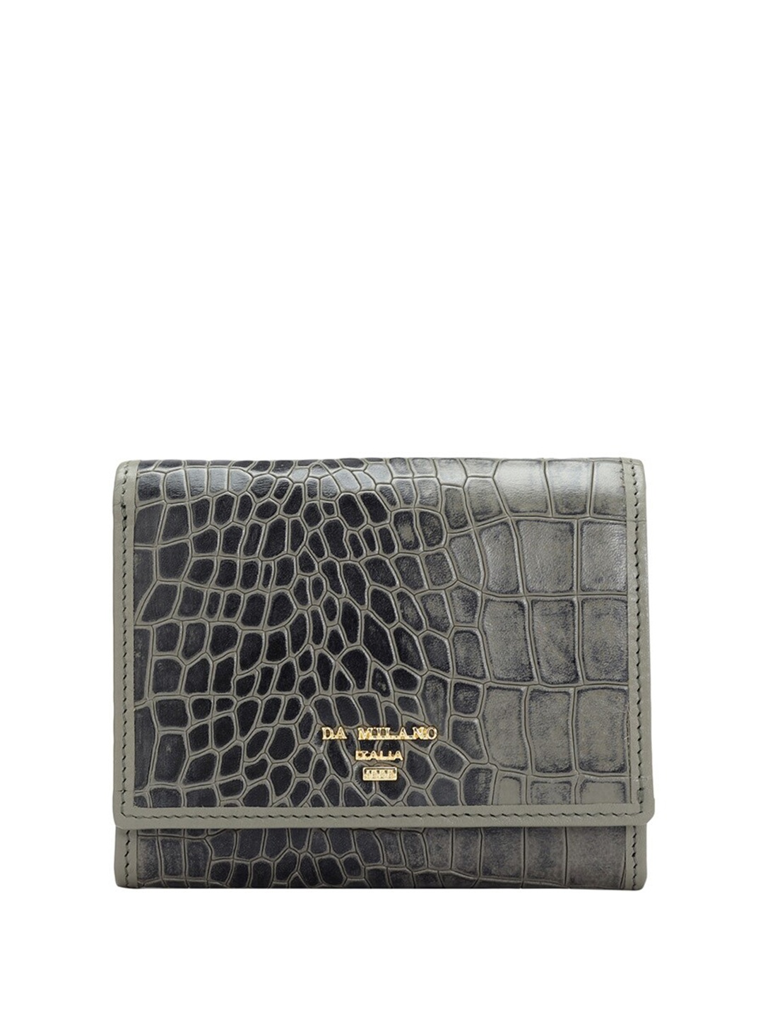

Da Milano Women Textured Leather Two Fold Wallet, Grey