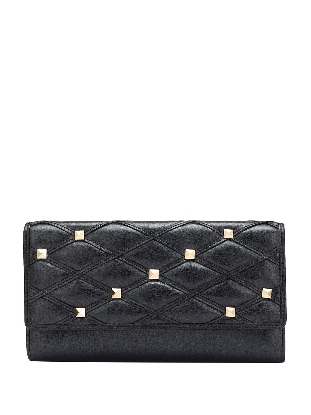 

Da Milano Women Embellished Leather Three Fold Wallet, Black