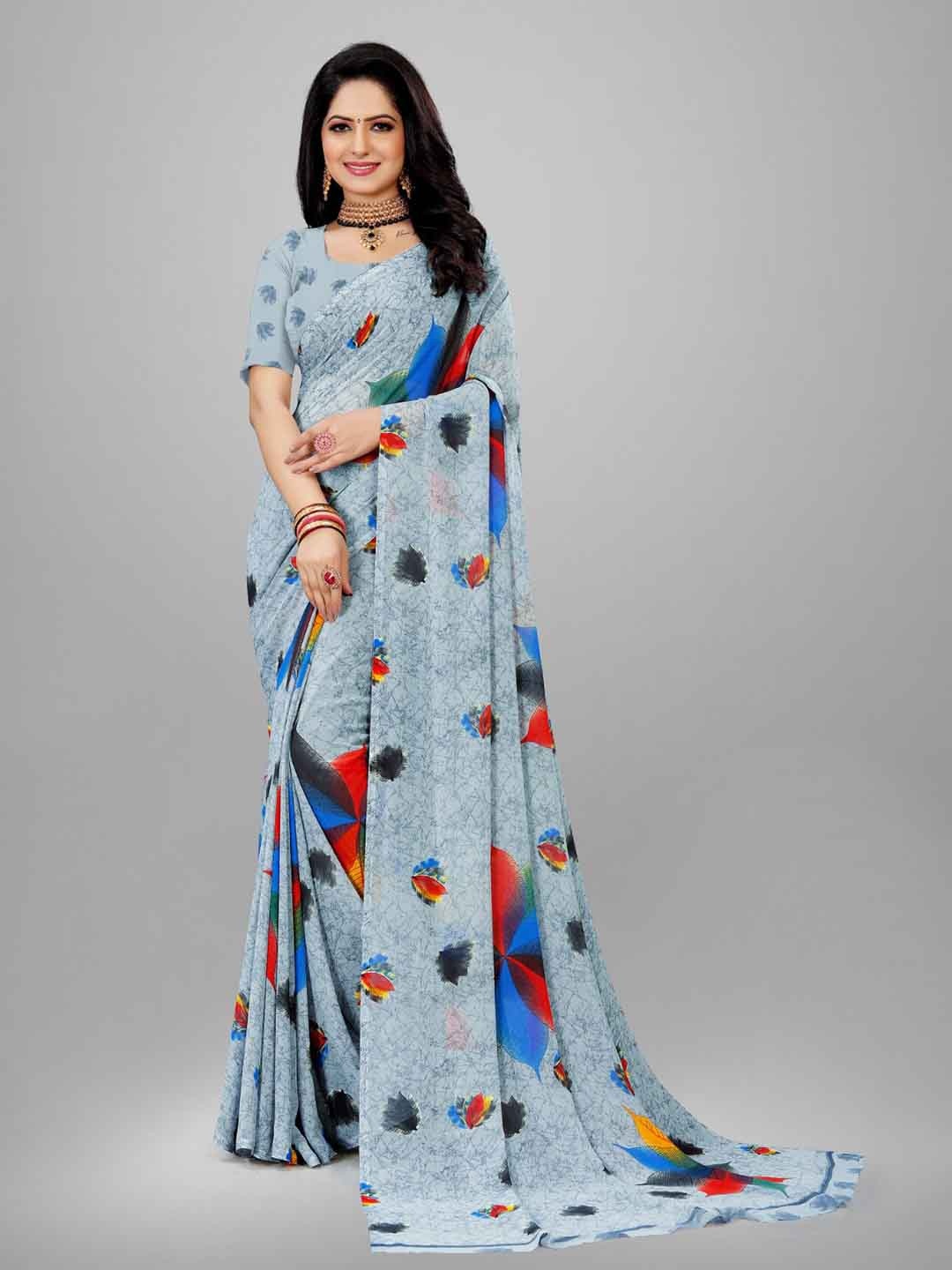 

SANJANA SILK Floral Pure Georgette Saree, Grey