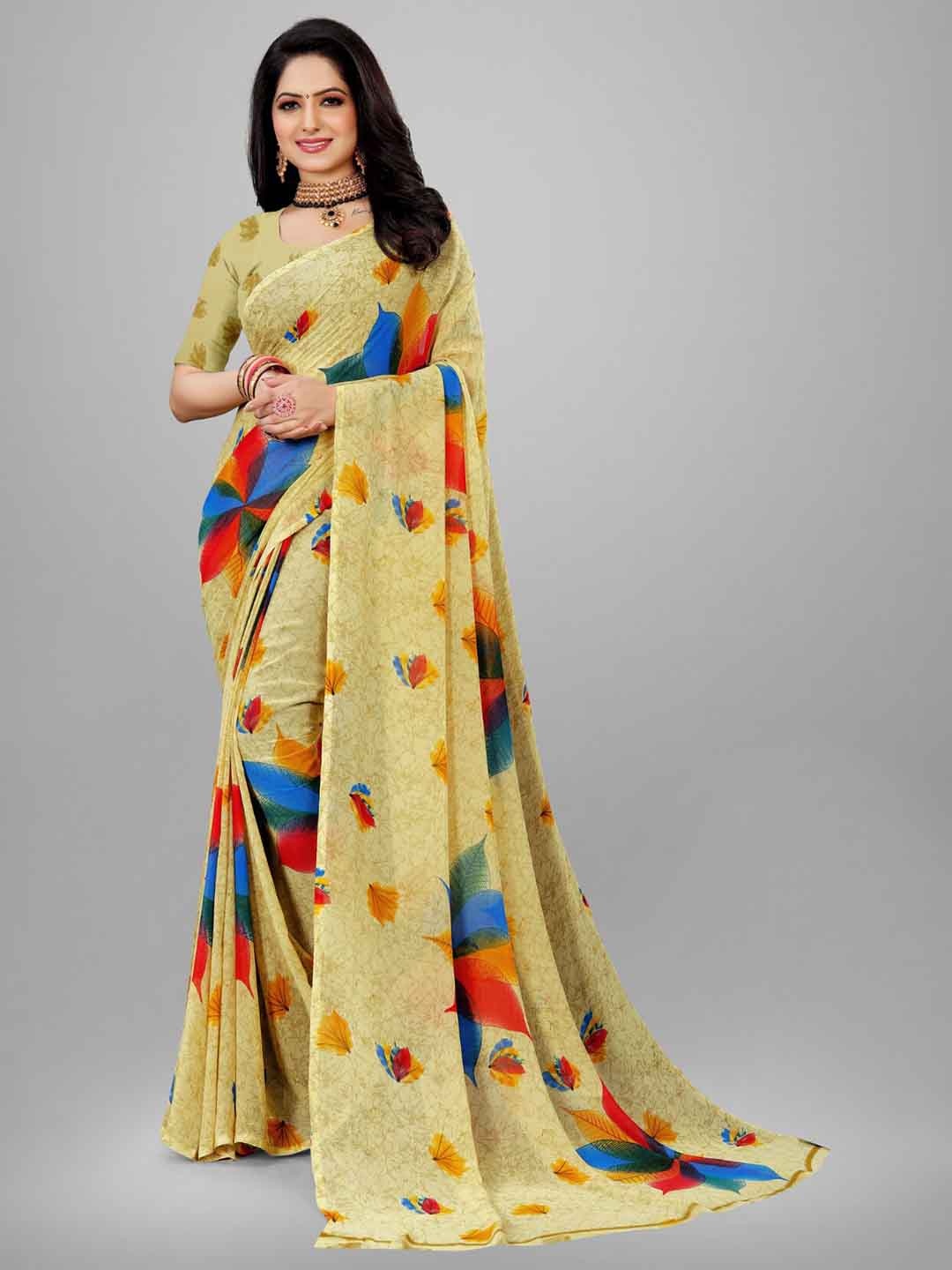 

SANJANA SILK Floral Printed Pure Georgette Saree, Orange