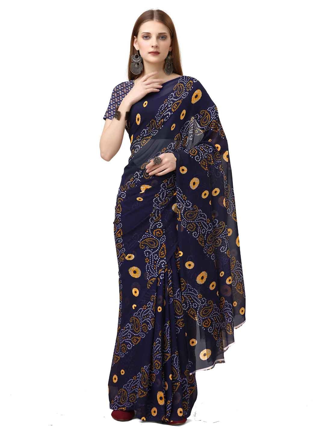 

SANJANA SILK Bandhani Pure Georgette Bandhani Saree, Navy blue