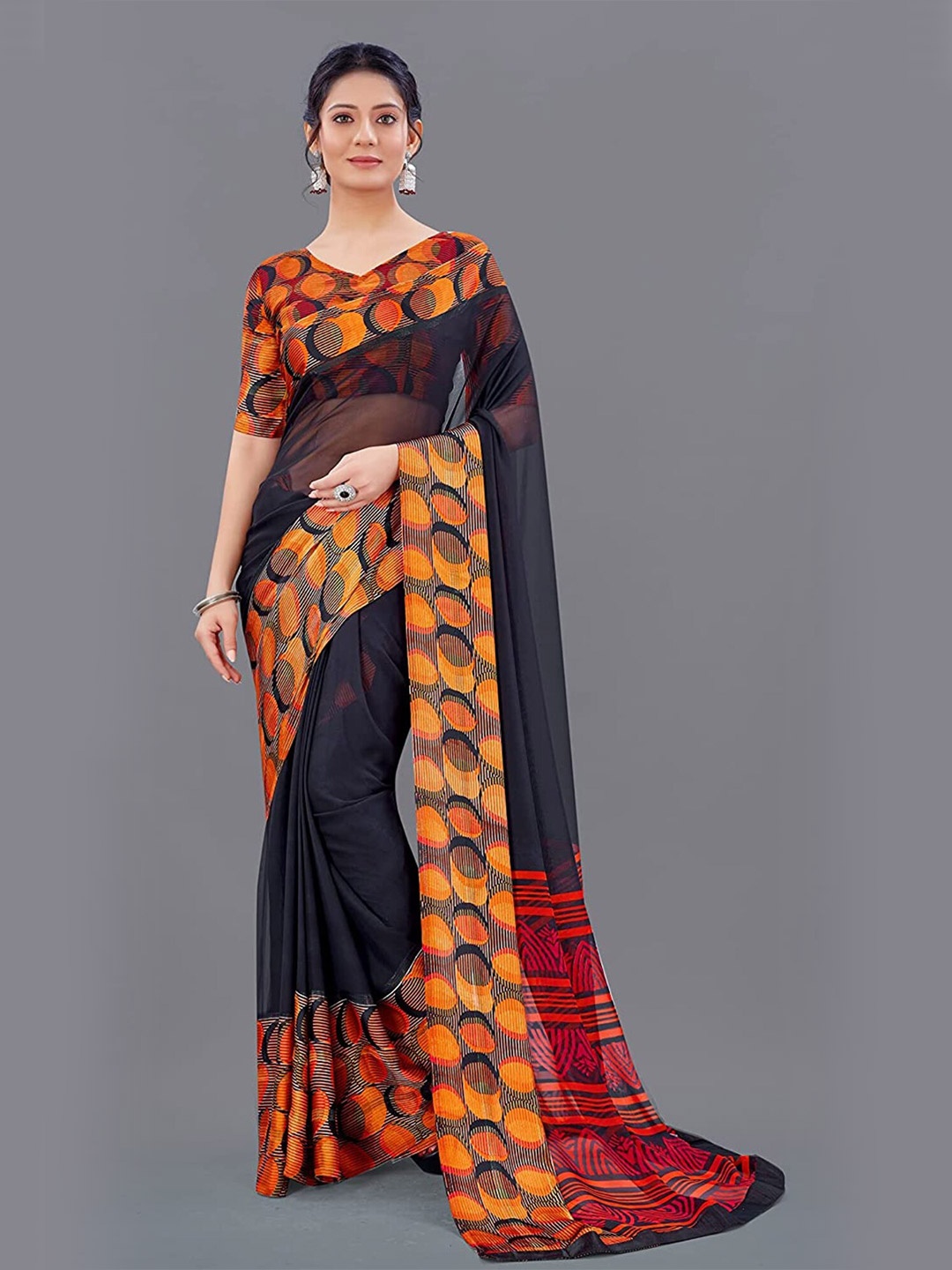 

SANJANA SILK Pure Georgette Saree, Black