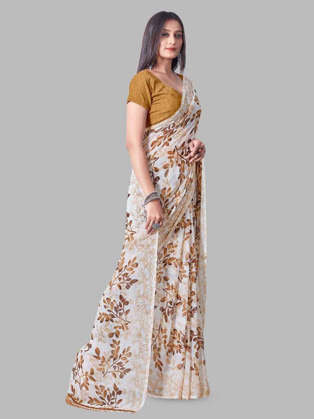 

SANJANA SILK Floral Printed Pure Georgette Saree, Coffee brown