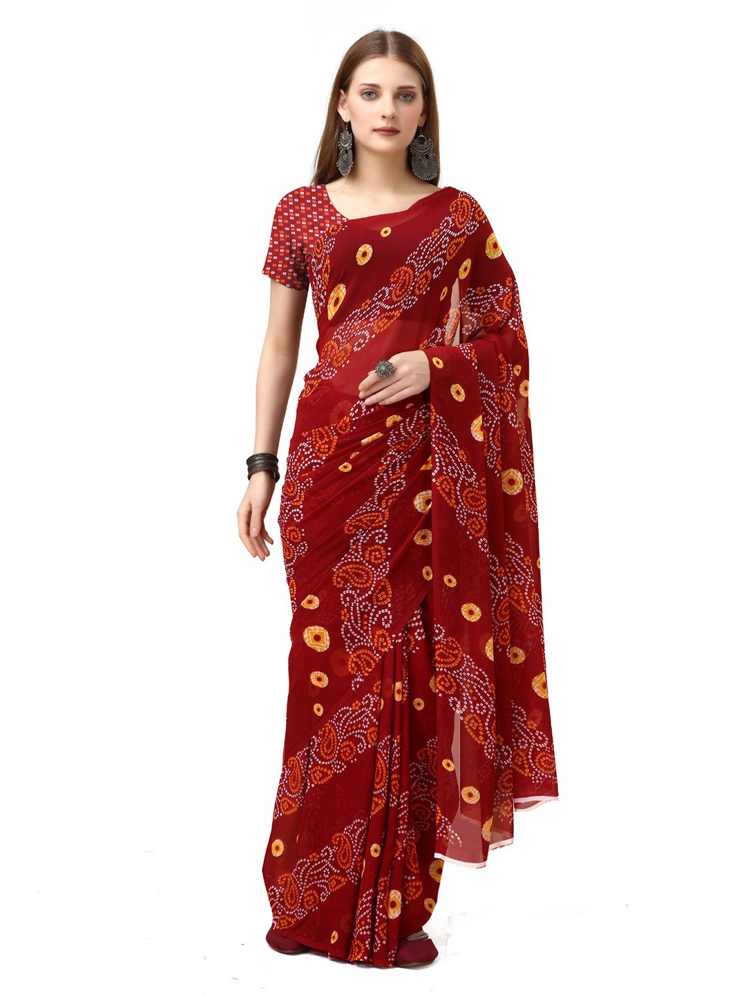 

SANJANA SILK Pure Georgette Bandhani Saree, Maroon