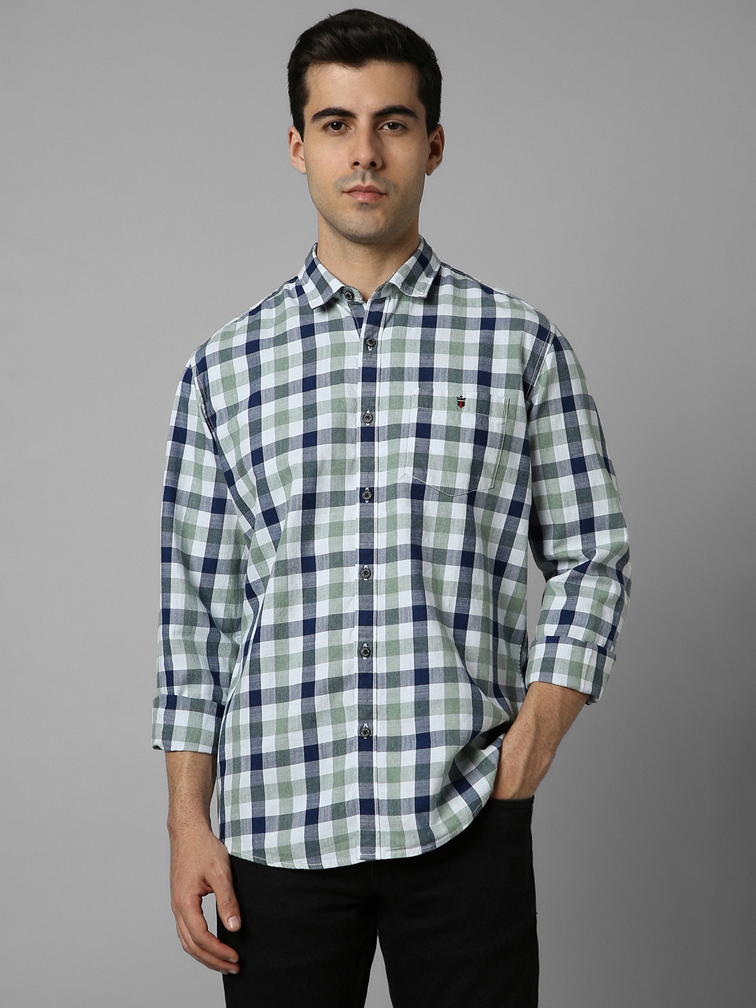 

Louis Philippe Jeans Slim Fit Tartan Checks Spread Collar Long Sleeves Cotton Casual Shirt, White
