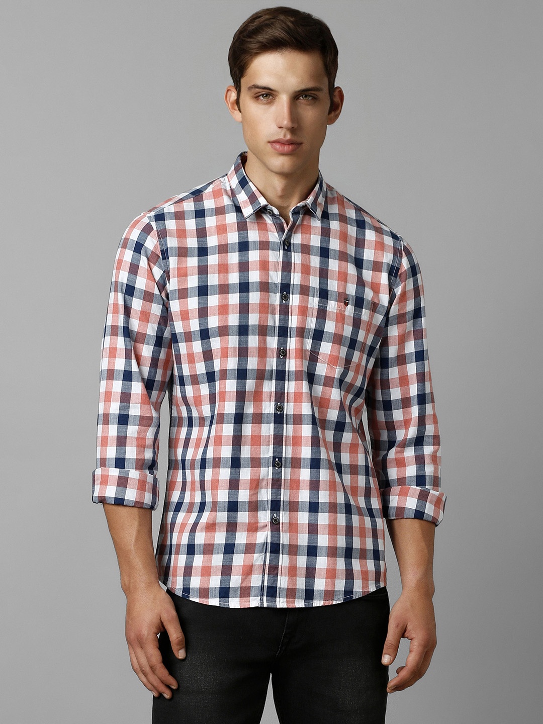 

Louis Philippe Jeans Slim Fit Checked Pure Cotton Casual Shirt, Red