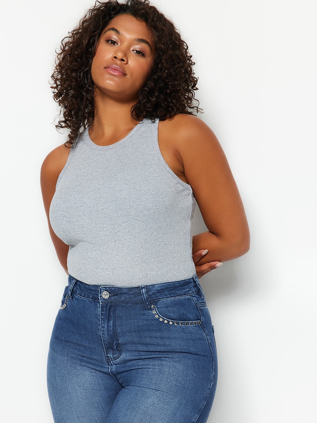 

Trendyol Lightly Padded Sleeveless Camisole, Grey melange