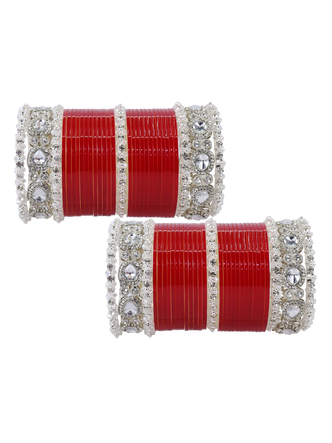 

LAVAZZA Set Of 62 Sliver-Plated Crystals-Studded Chuda Set, Red