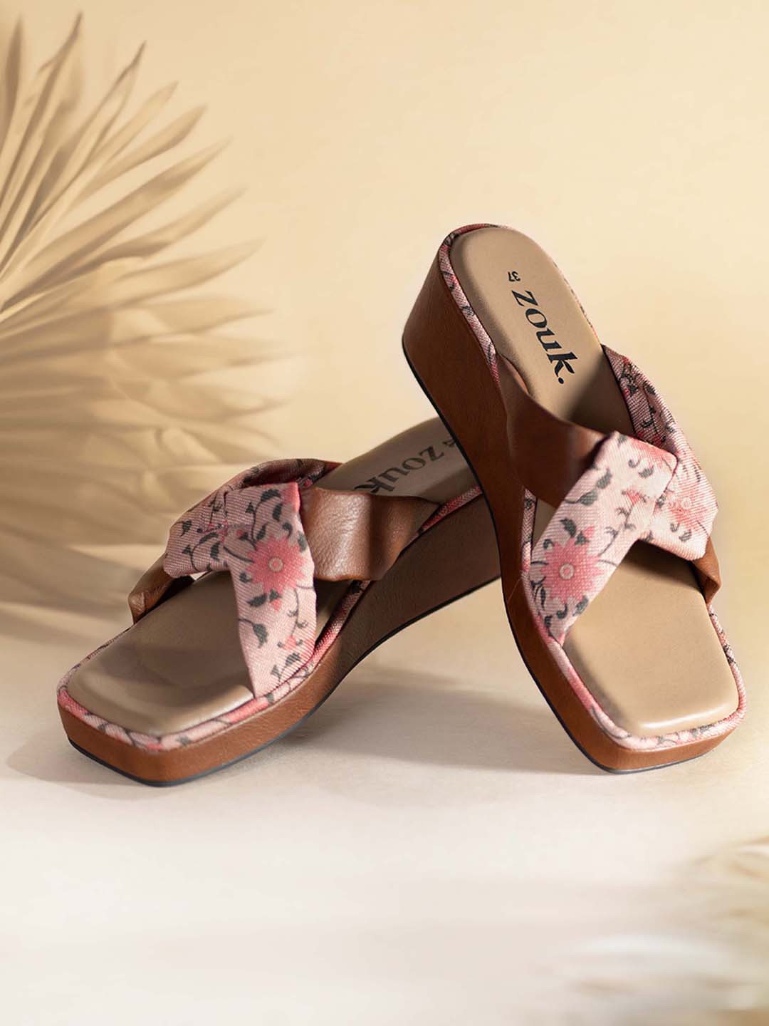 

ZOUK Printed Open Toe Wedges, Pink