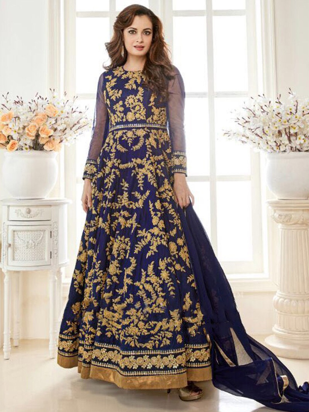 

Chandbaali Embroidered Semi Stitched Dress Material, Blue