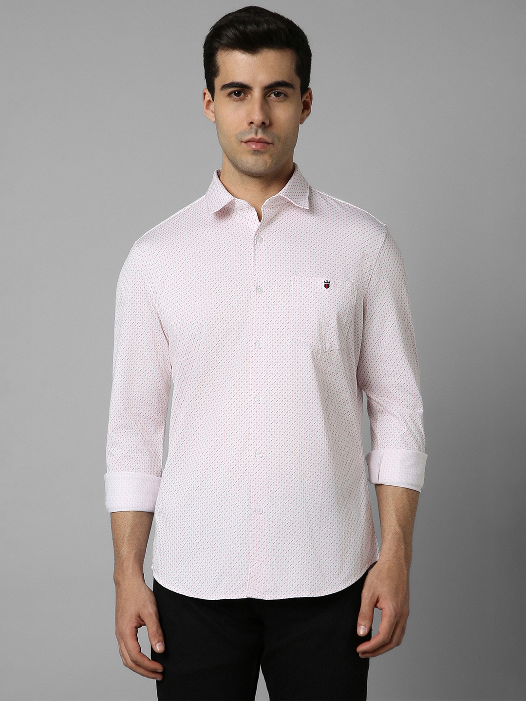 

Louis Philippe Sport Smart Slim Fit Micro Ditsy Printed Long Sleeves Cotton Casual Shirt, Pink