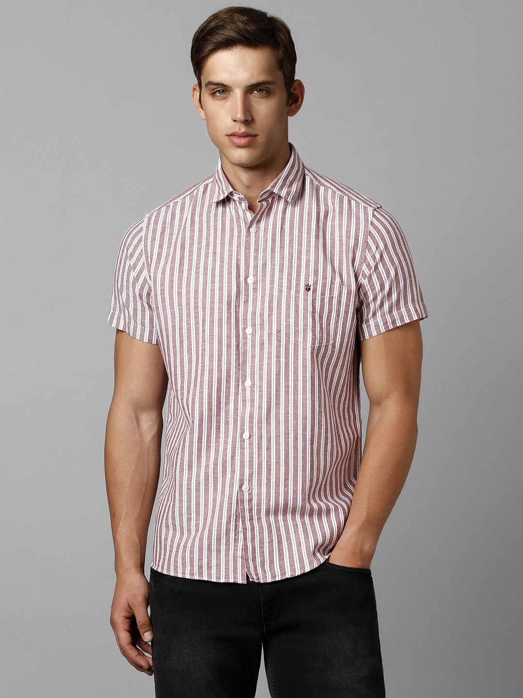 

Louis Philippe Sport Slim Fit Vertical Stripes Casual Shirt, Pink