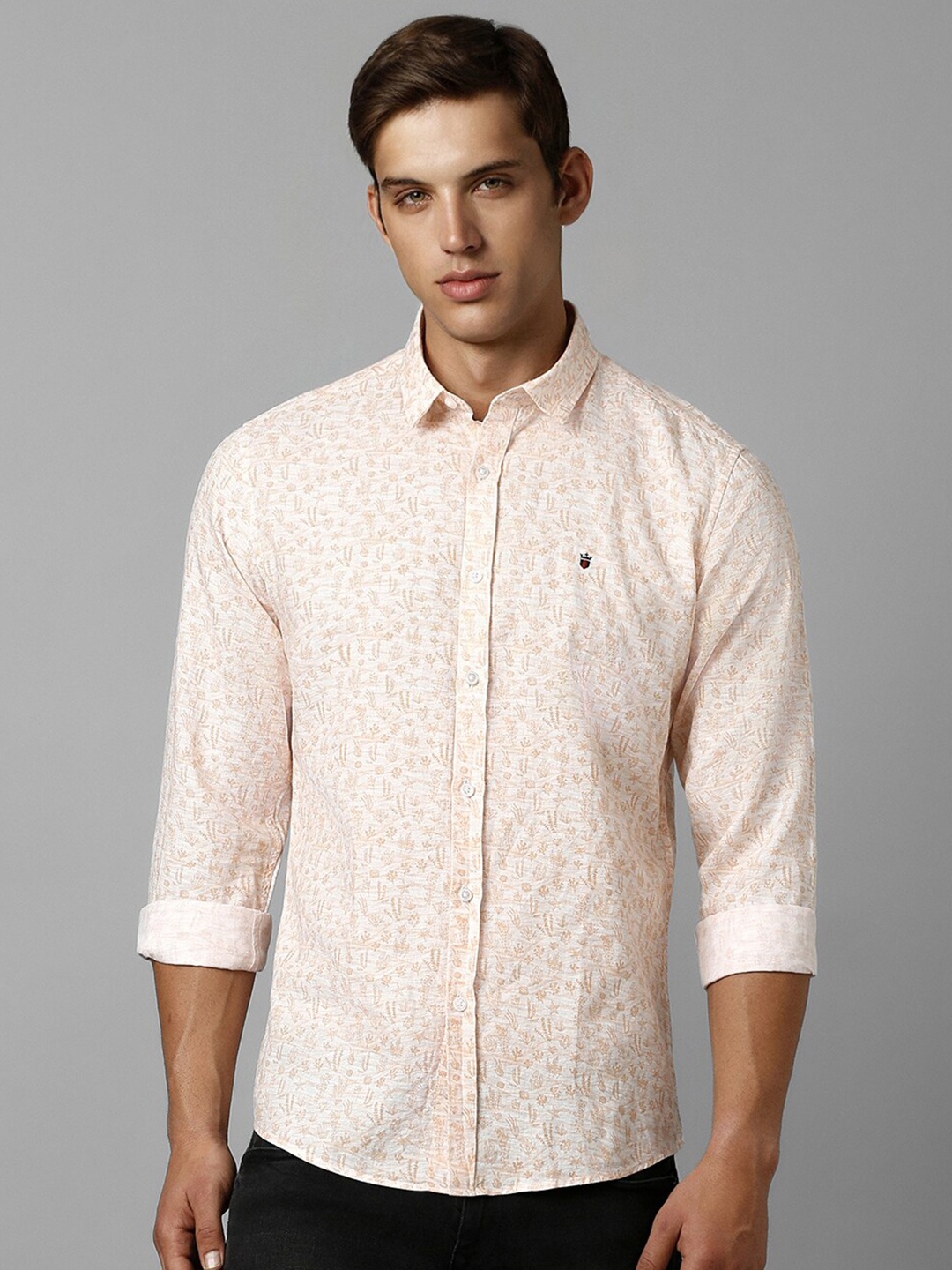 

Louis Philippe Sport Men Slim Fit Floral Printed Long Sleeves Cotton Casual Shirt, Beige