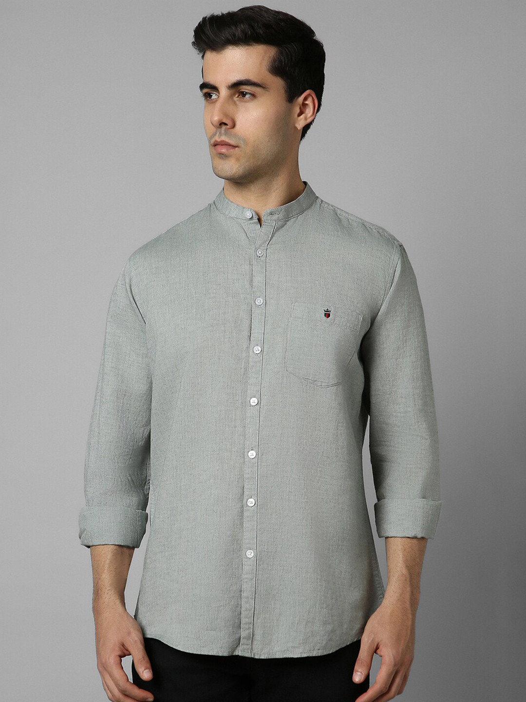 

Louis Philippe Sport Slim Fit Band Collar Long Sleeves Casual Shirt, Grey