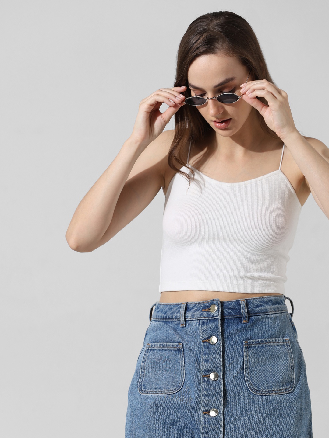 

ONLY Shoulder Straps Fitted Slim Fit Crop Top, White