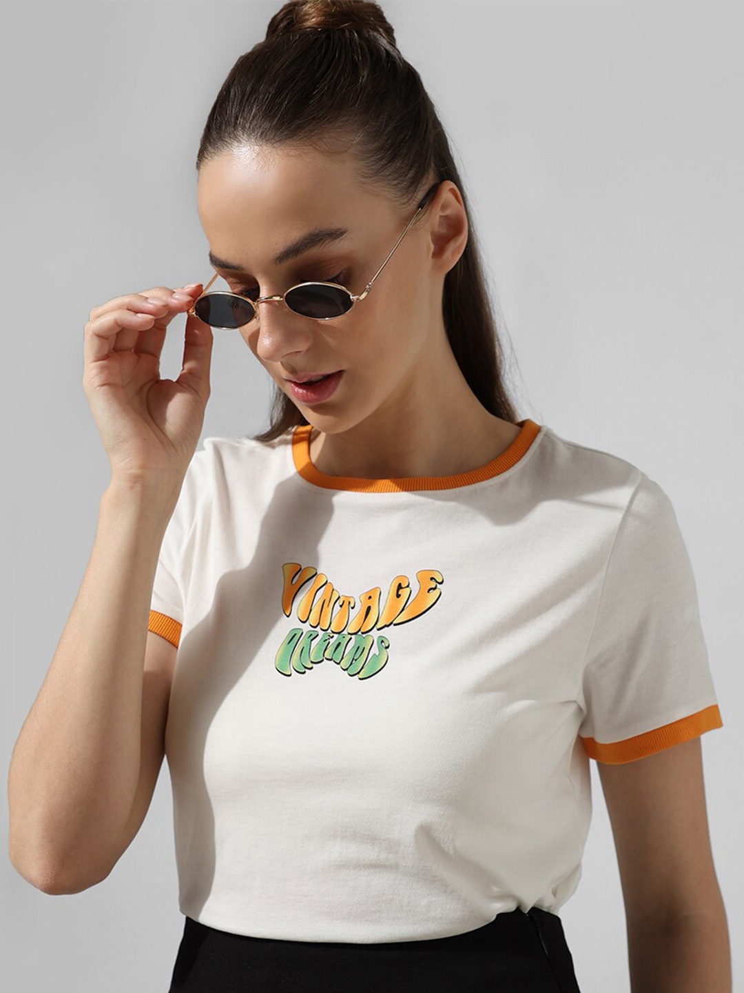 

ONLY Typography Printed Round Neck Pure Cotton T-shirt, White