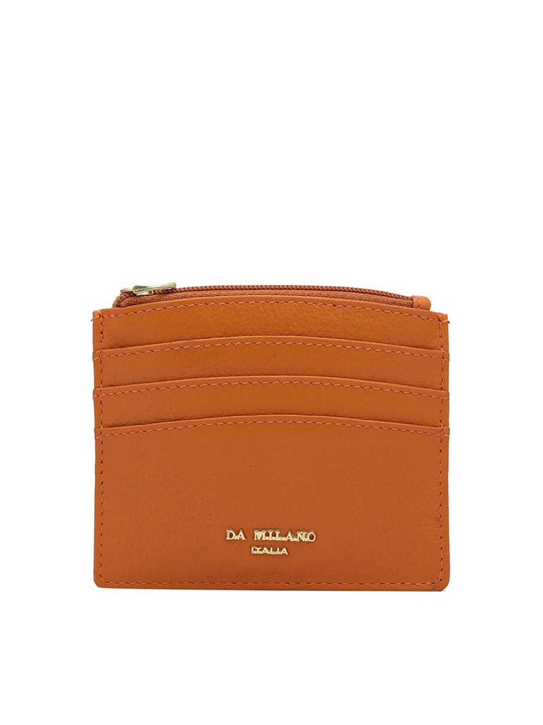 

Da Milano Unisex Zip Detail Leather Card Holder, Orange