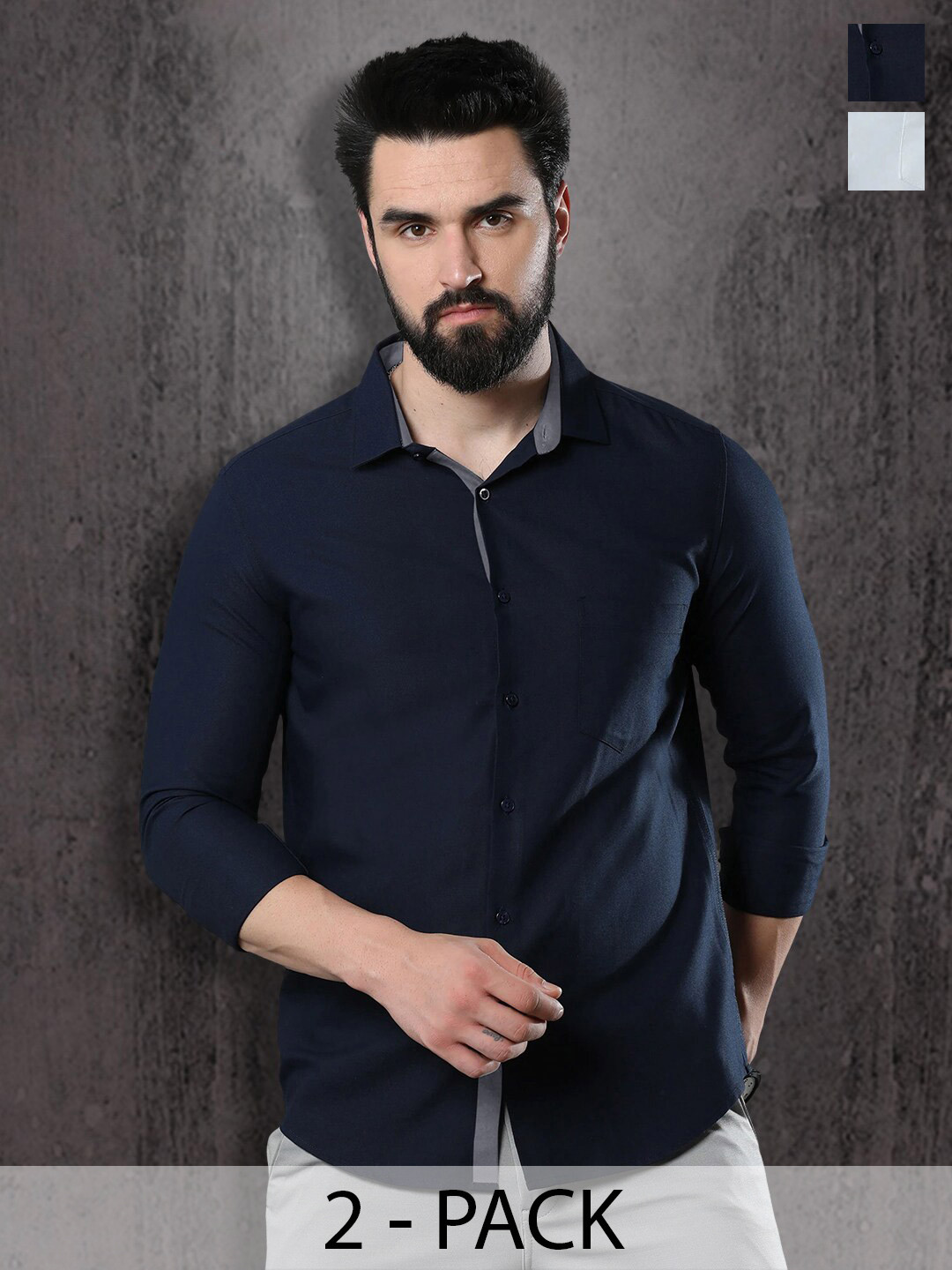 

Tee Projekt Standard Pack of 2 Spread Collar Long Sleeves Cotton Formal Shirt, Black