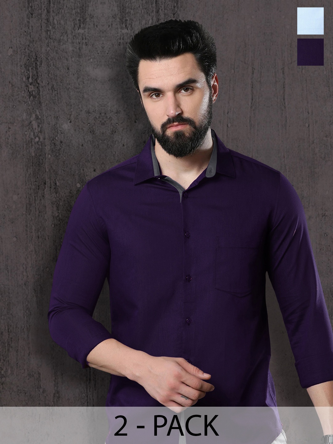 

Tee Projekt Pack Of 2 Standard Fit Cotton Casual Shirts, Navy blue
