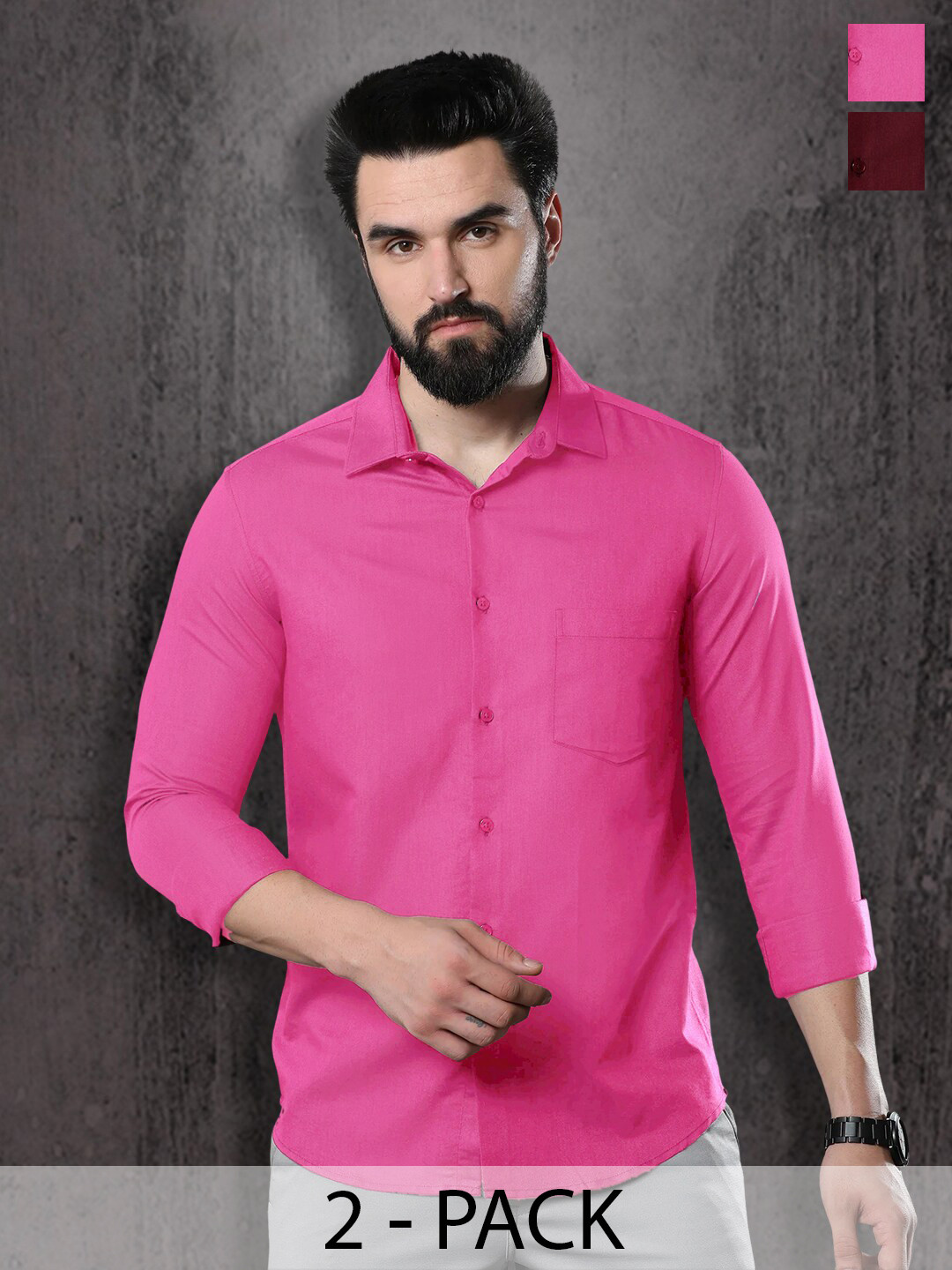 

Tee Projekt Standard Pack of 2 Spread Collar Long Sleeves Cotton Formal Shirt, Pink