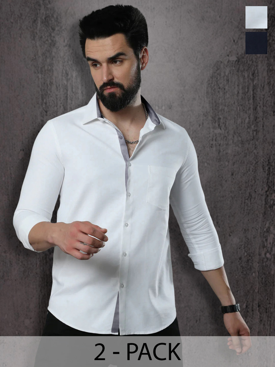 

Tee Projekt Pack Of 2 Standard Fit Cotton Casual Shirts, White
