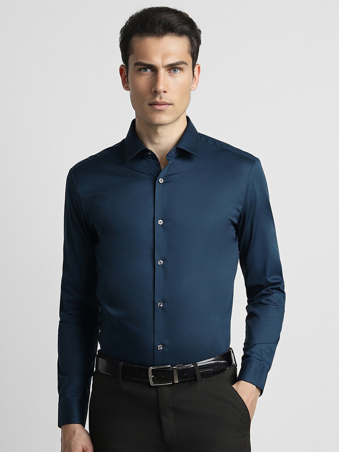 

Peter England Elite Spread Collar Slim Fit Opaque Formal Shirt, Navy blue