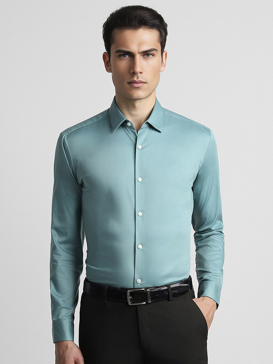 

Peter England Elite Spread Collar Slim Fit Opaque Formal Shirt, Green