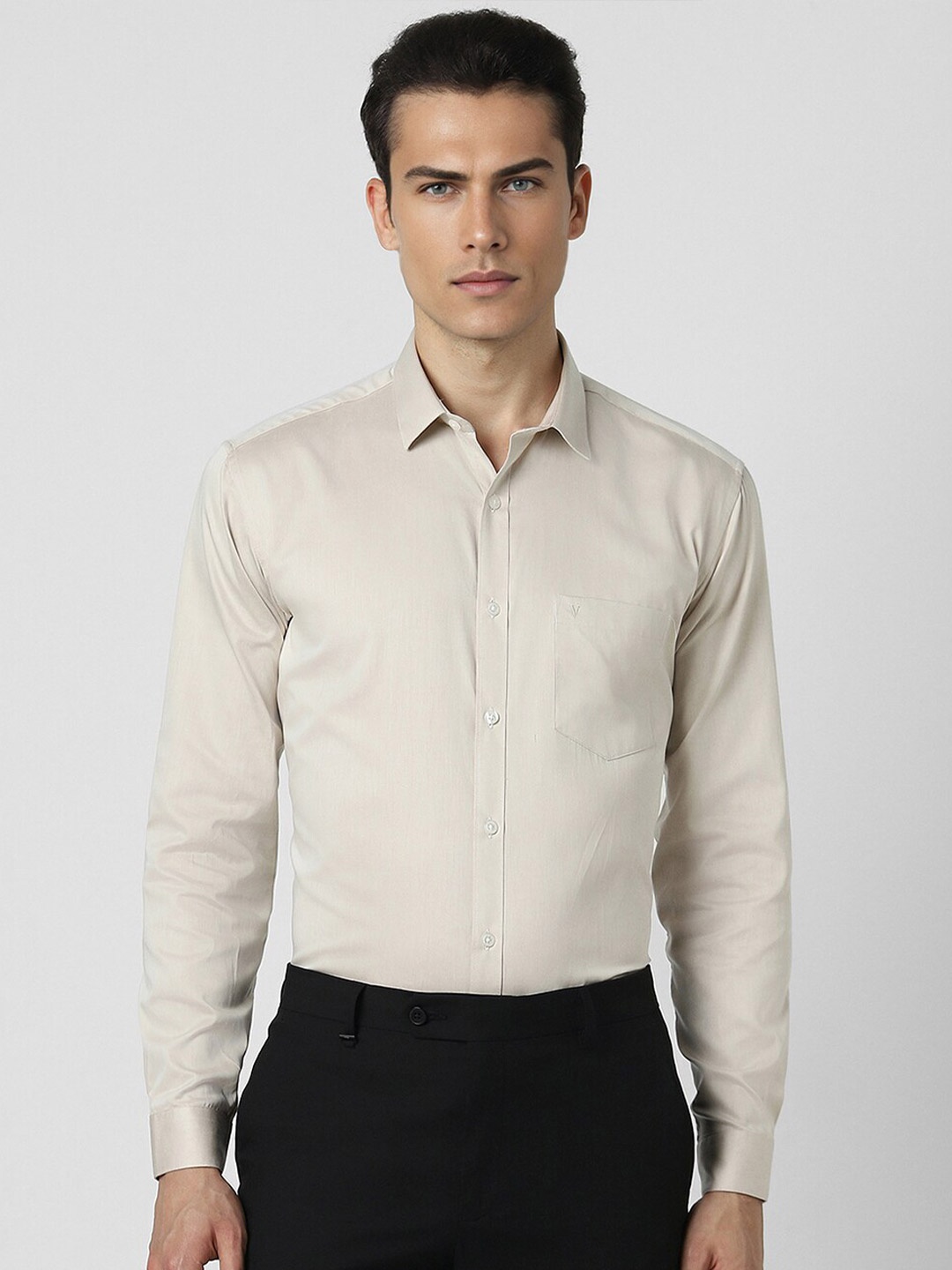 

V Dot Slim Fit Cotton Formal Shirt, Beige