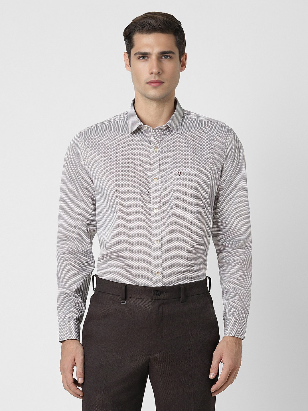 

V Dot Slim Fit Micro Ditsy Printed Pure Cotton Party Shirt, Grey