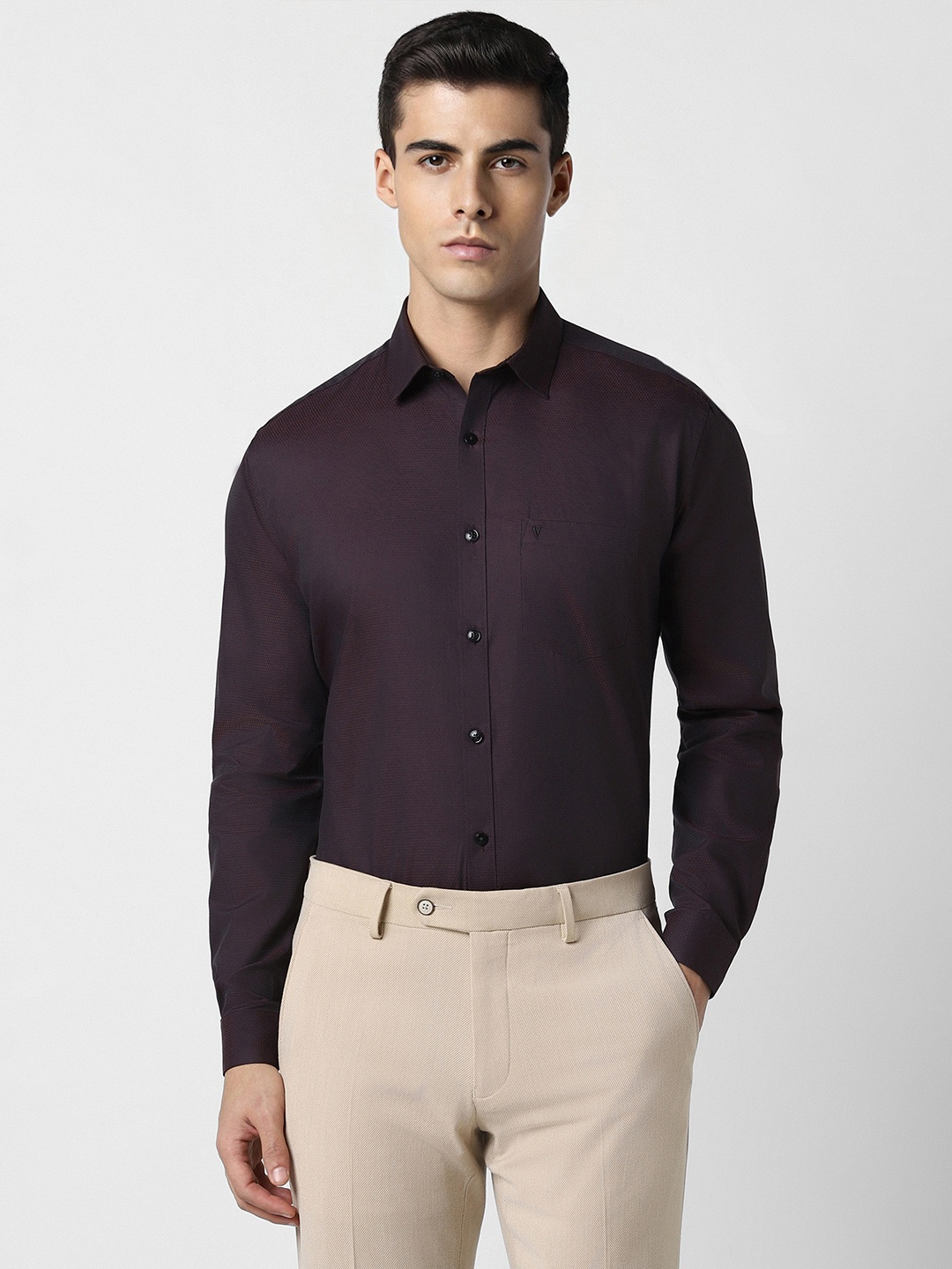 

V Dot Slim Fit Self Design Pure Cotton Formal Shirt, Purple