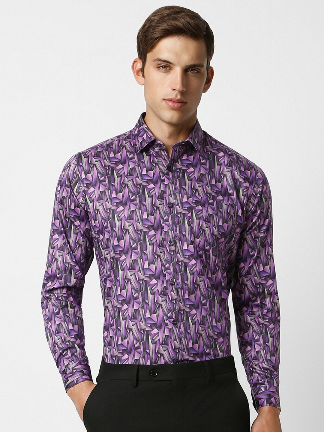 

V Dot Slim Fit Geometric Printed Formal Shirt, Purple