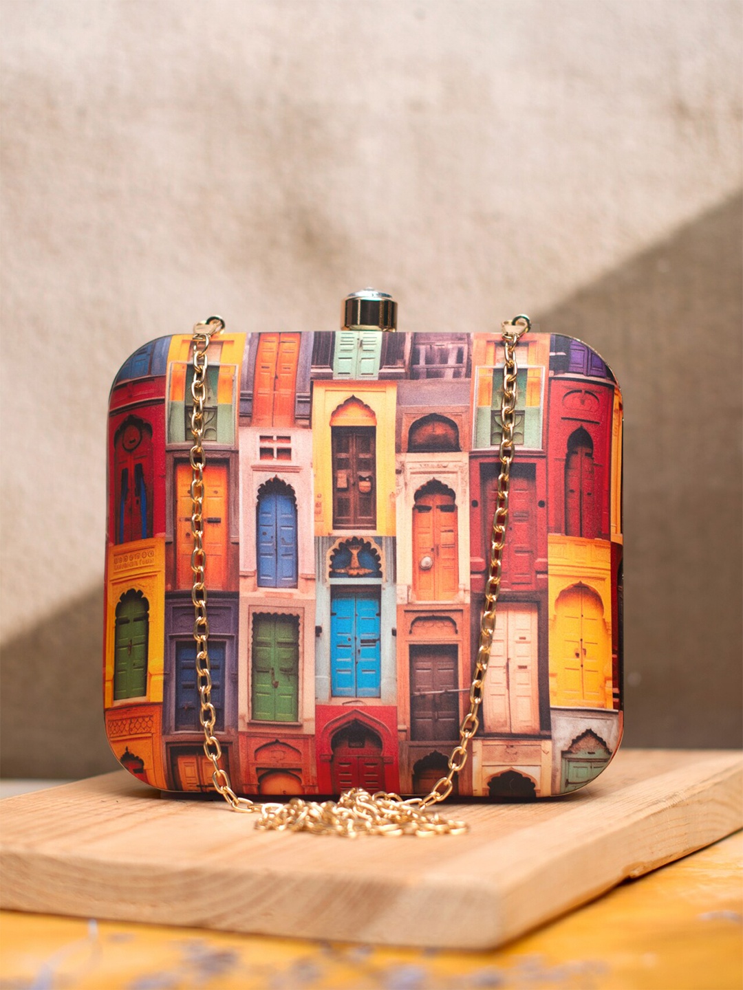 

ARTKLIM Graphic Printed Box Clutch, Orange
