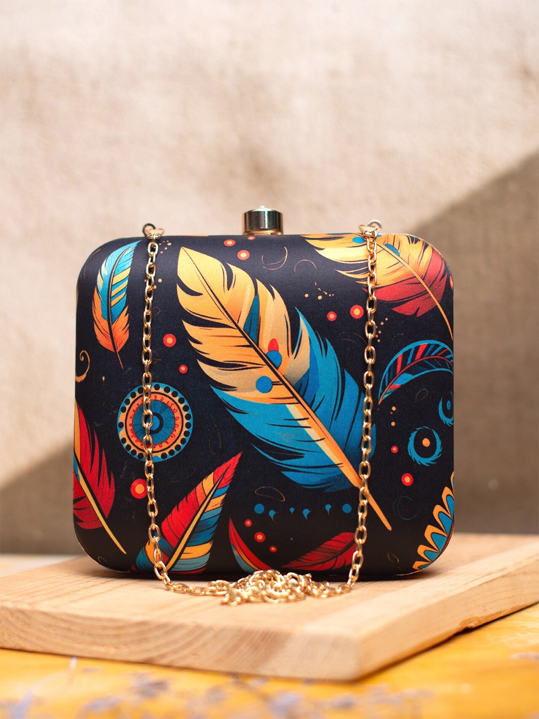 

ARTKLIM Printed Box Clutch, Black