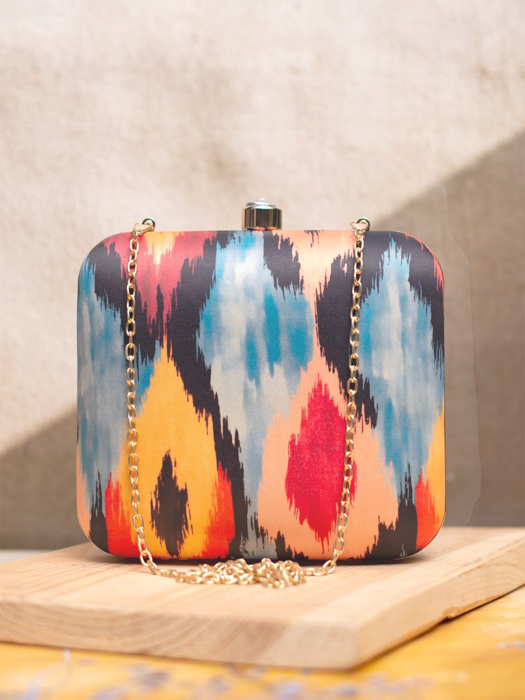 

ARTKLIM Ikat Printed Box Clutch, Blue