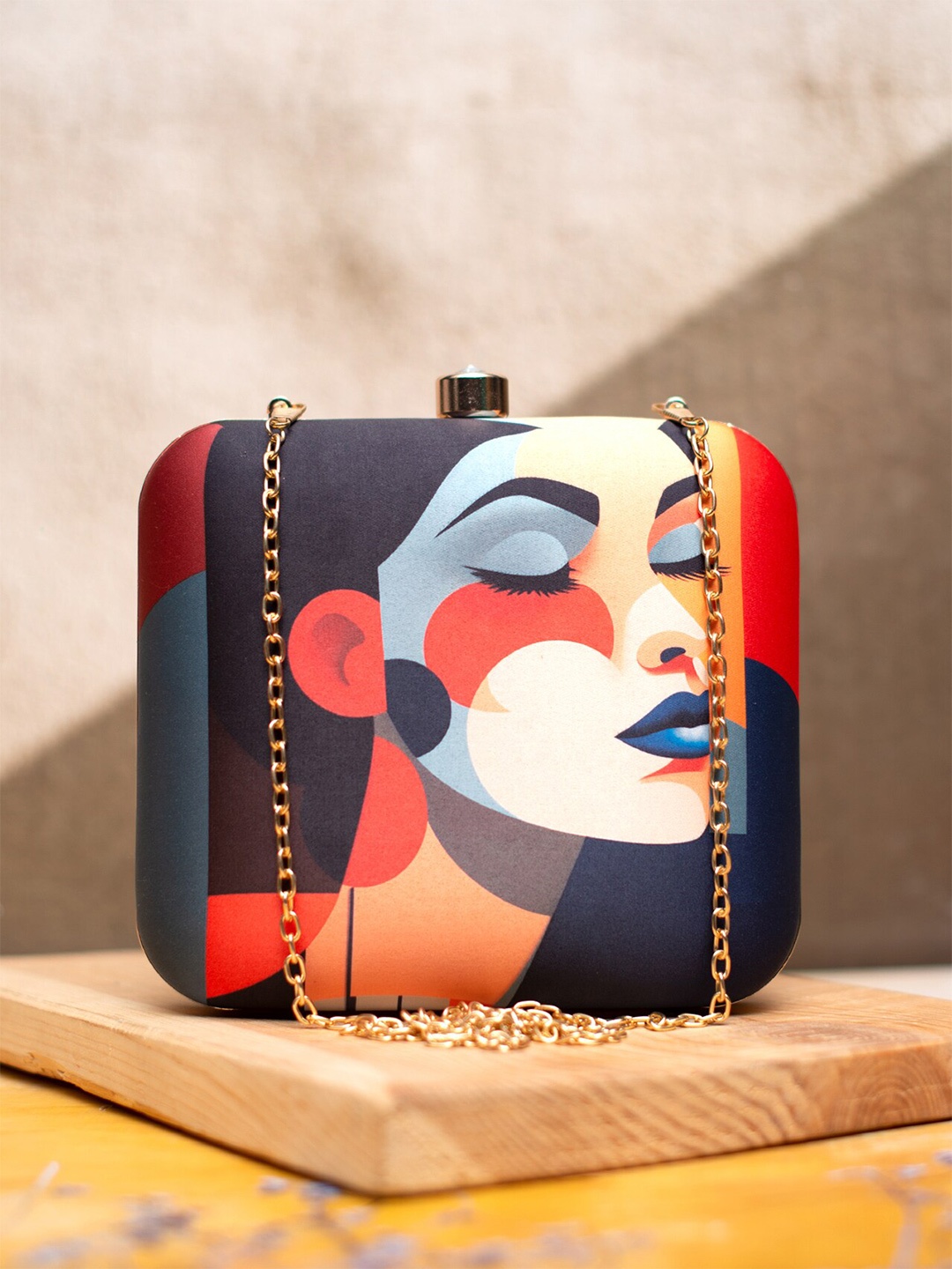 

ARTKLIM Printed Box Clutch, Navy blue