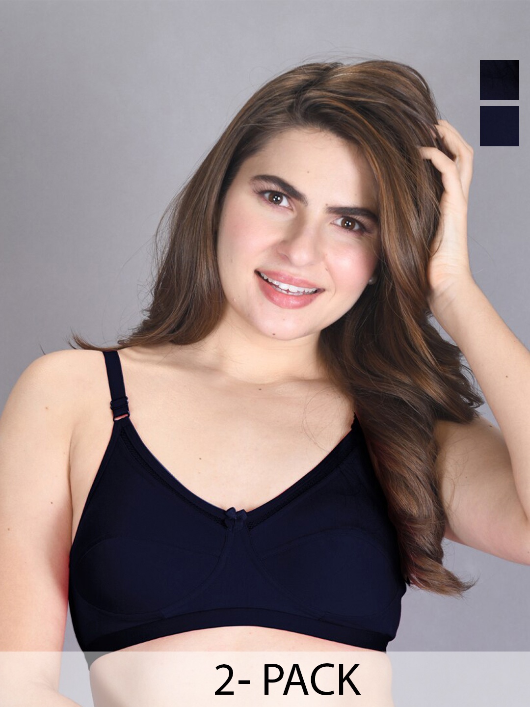 

LUX VENUS Pack Of 2 Full Coverage All Day Comfort Cotton Everyday Bras, Navy blue