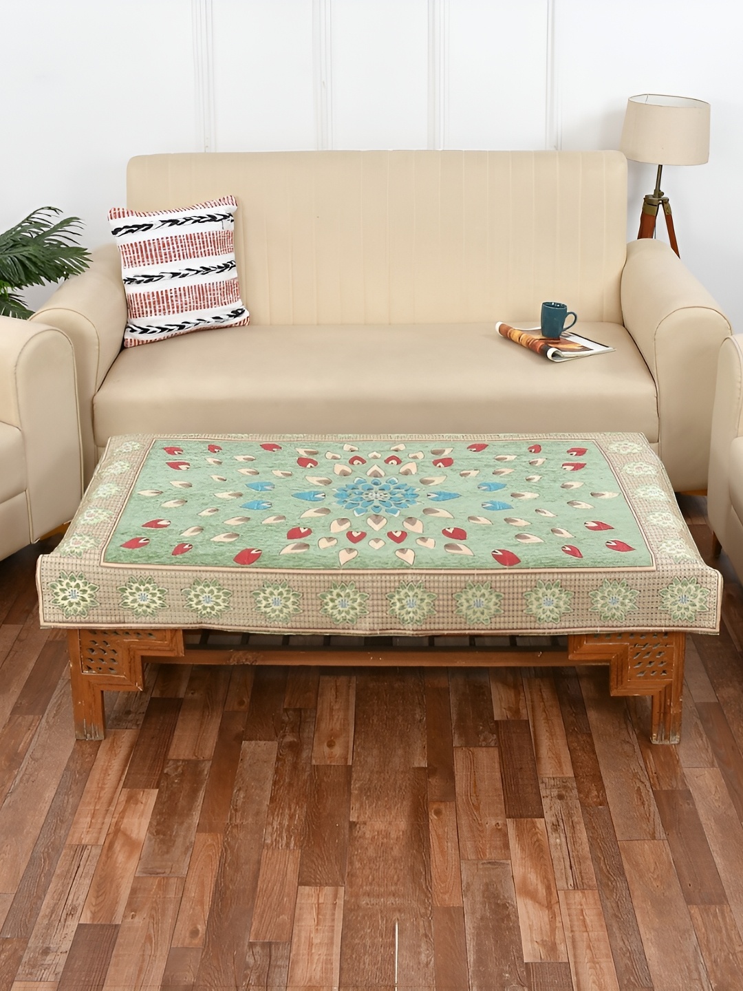 

MULTITEX Green Floral Anti-Slip 4 Seater Table Cover