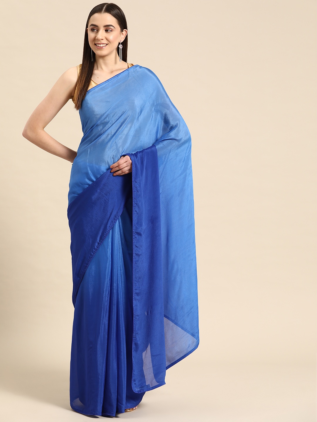 

Simaaya Ombre Printed Chiffon Saree, Blue