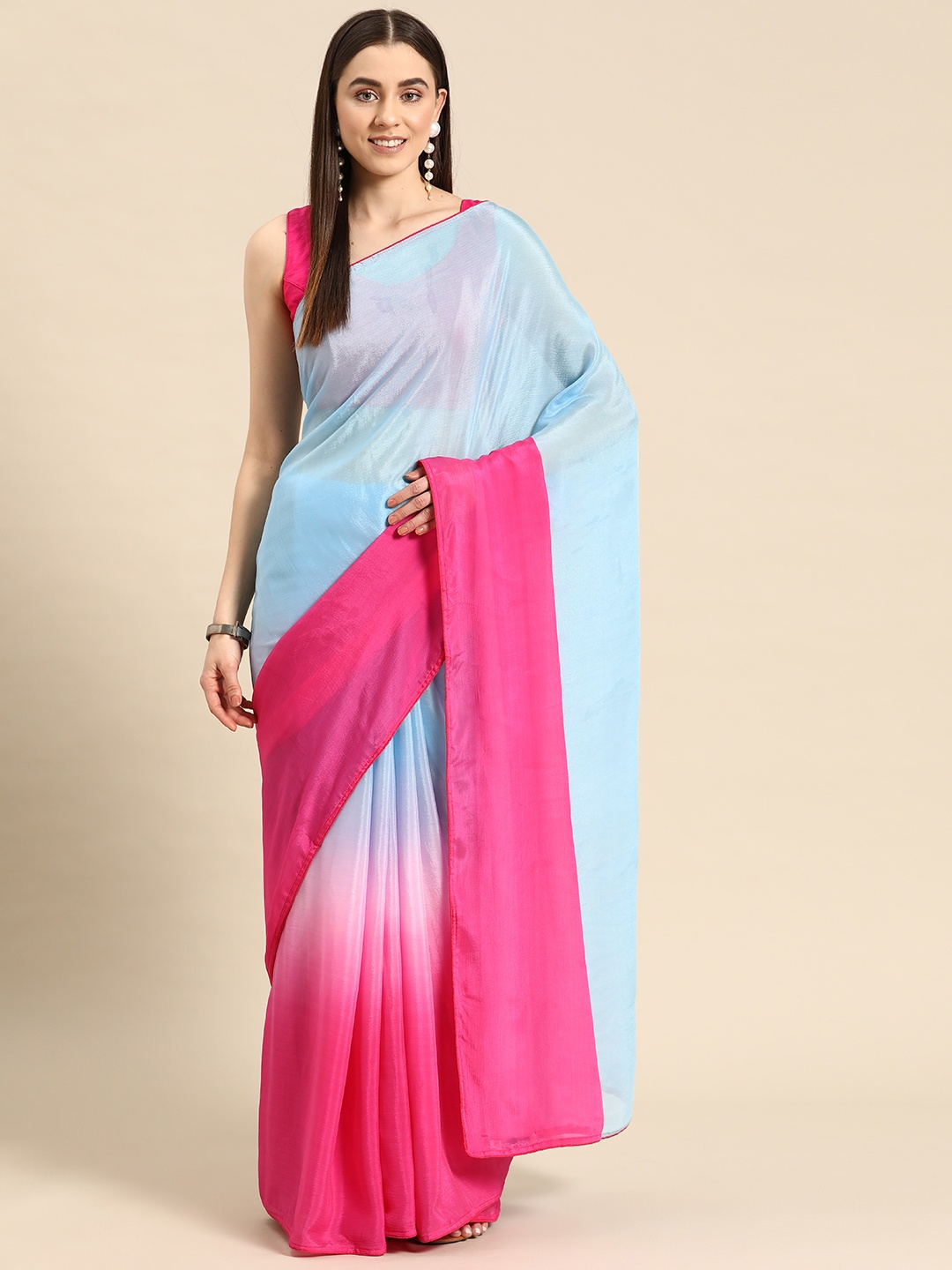 

Simaaya Ombre Poly Chiffon Saree, Turquoise blue