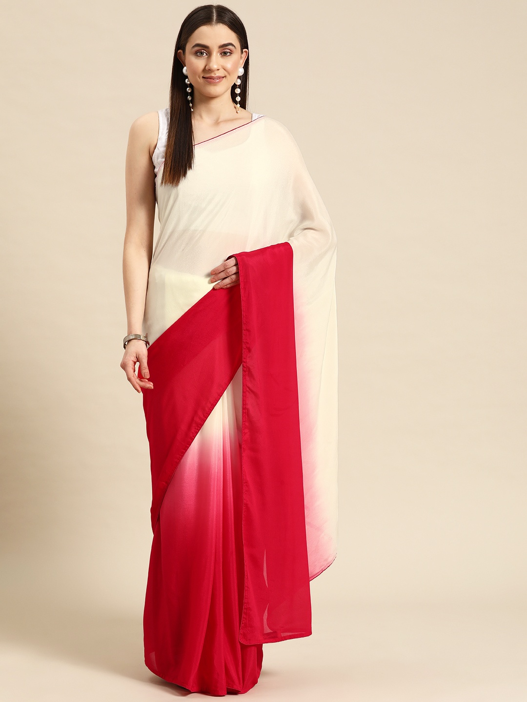 

Simaaya Ombre Poly Chiffon Saree, Beige