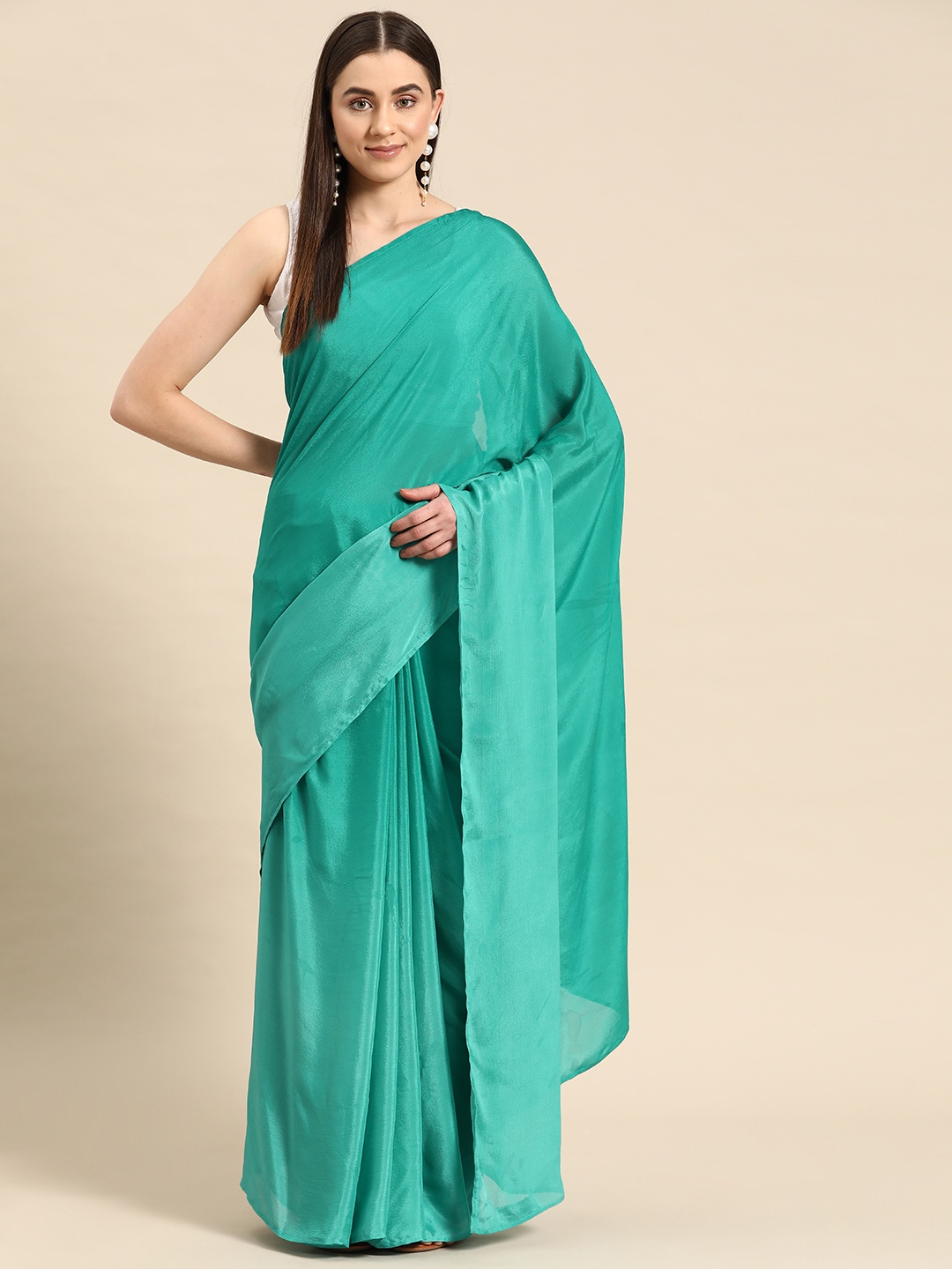 

Simaaya Solid Poly Chiffon Saree, Green