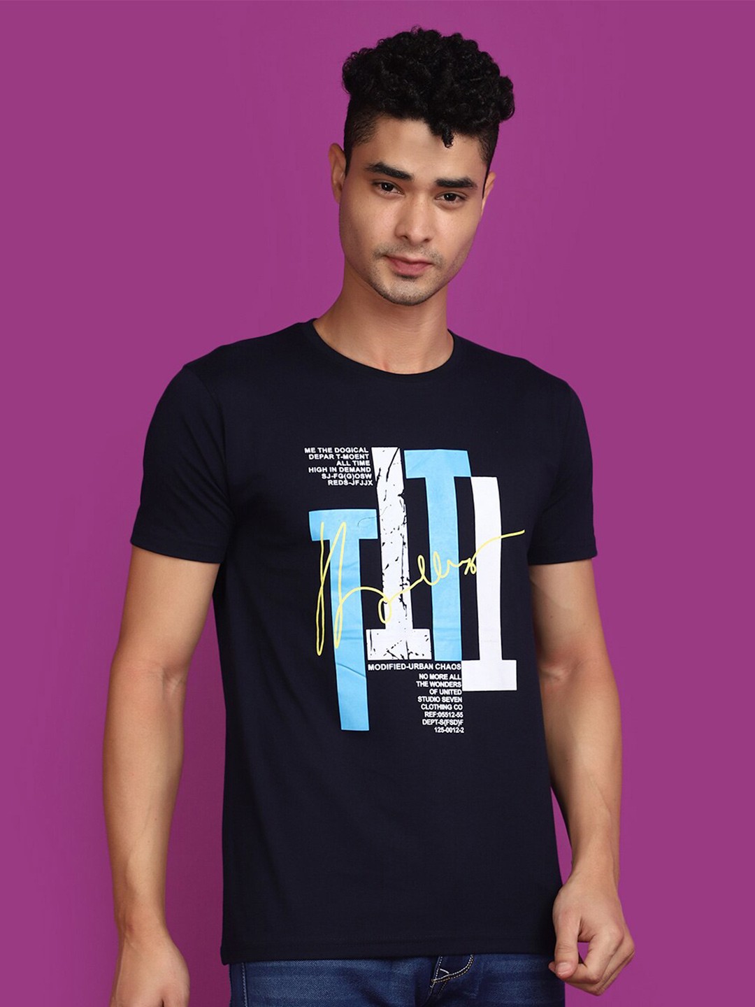 

V-Mart Printed Round Neck Short Sleeves Cotton T-shirt, Blue
