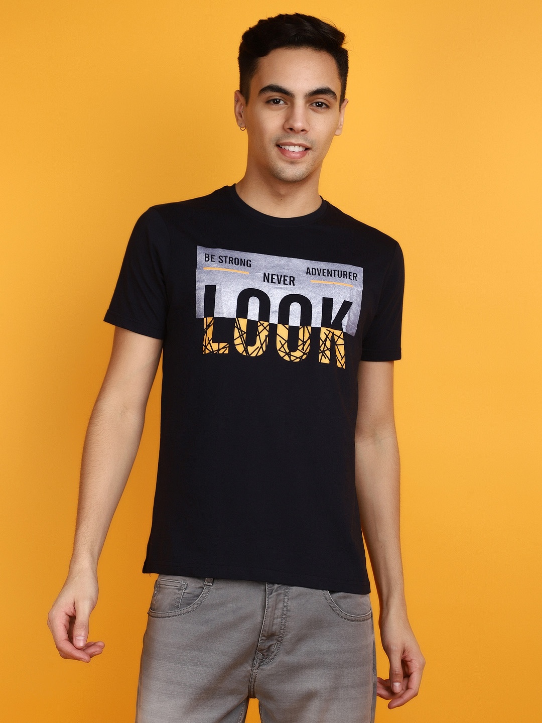

V-Mart Typography Printed Slim Fit Pure Cotton T-shirt, Blue