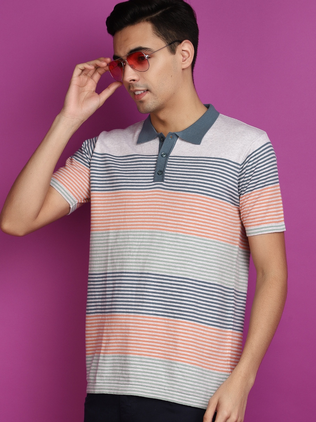 

V-Mart Striped Polo Collar Short Sleeves Cotton Slim Fit T-shirt, Red