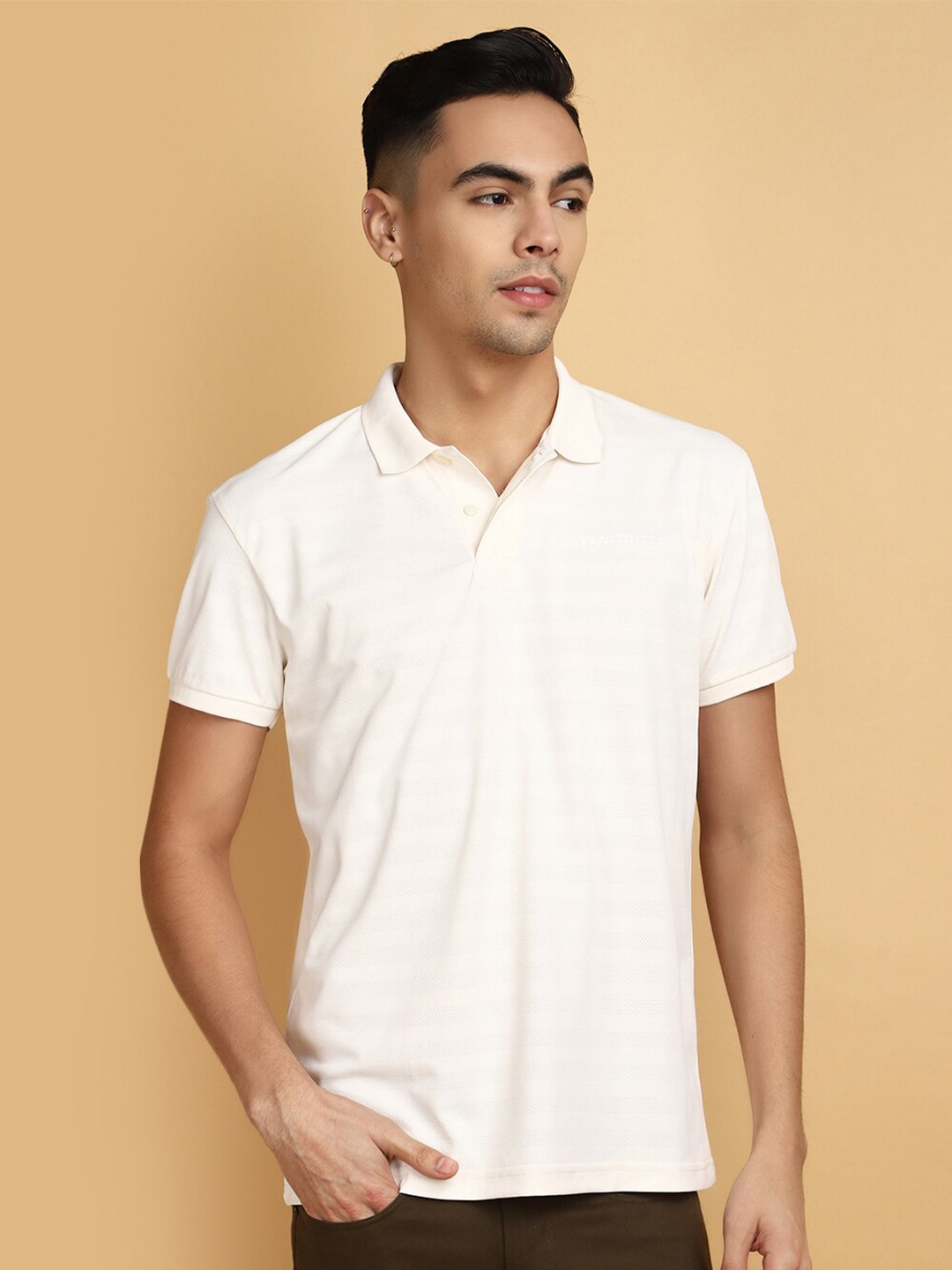 

V-Mart Striped Polo Collar Slim Fit T-shirt, Off white